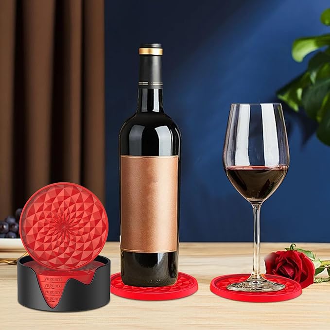 Coasters [6 Pack] with Holders Drink Silicone Coasters, Table Cup Mat, for Hot or Cold Drinks Thickened, Non-Slip, Non-Stick, Deep Tray Grey