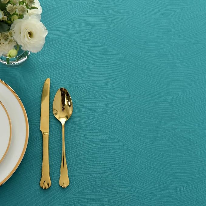 maxmill Jacquard Table Cloth Swirl Design Water Proof Wrinkle Free Water Proof Heavy Weight Soft Tablecloth Decorative Fabric Table Cover for Outdoor and Indoor Use Rectangular 60 x 104 Inch Teal