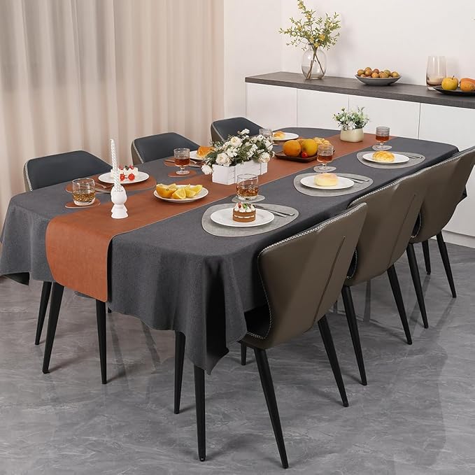 Placemats and Coasters, Washable Placemats Round Faux Leather Wipeable Place Mats Non Slip Heat Resistant Indoor Outdoor Table Mats (Set of 4, Light Gray Reddish Brown)