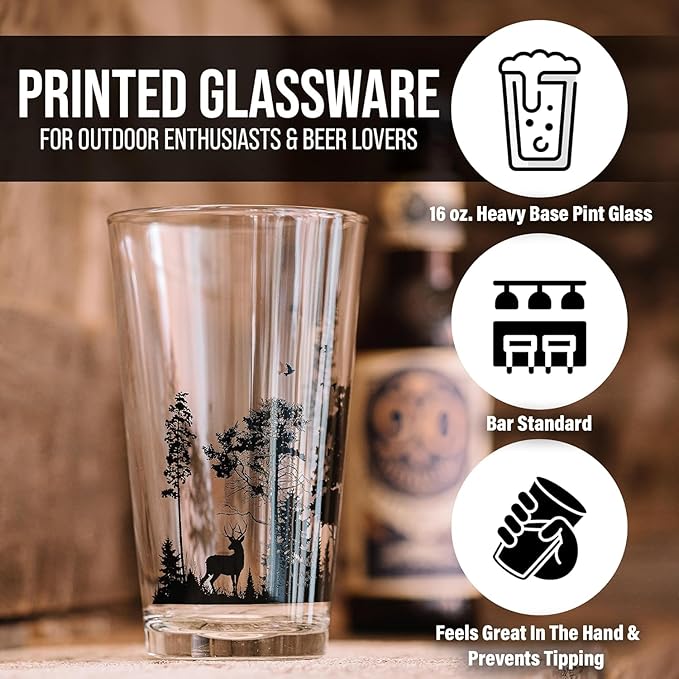 Black Lantern Pint Glass Wild and Nature Forest Animal Beer Glass - 16oz. Drinking Glass