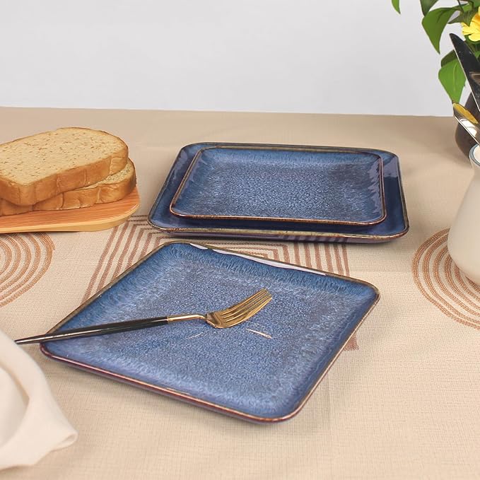 Porcelain Dinner Plates set dessert salad dish Set of 4, Main Dish for Steak, Bread, Pasta, Salad, Microwave Oven and Dishwasher Safe, Scratch Resistant Reusable 7.5 INCH Square