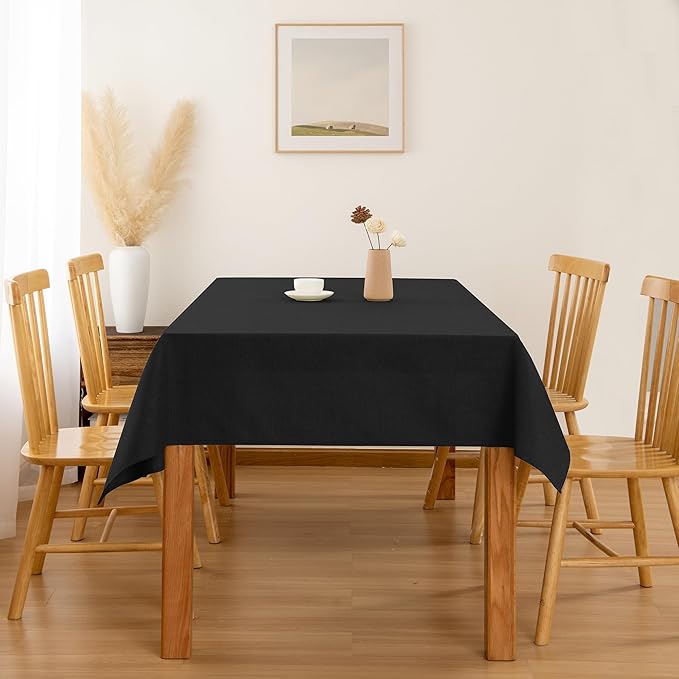 Hiasan 2 Pack Faux Linen Rectangle Tablecloth - Wrinkle and Stain Resistant Washable Table Cloth for Kitchen Dining Room Holiday Table Cover for Party Dinner, Black, 54 x 80 Inch