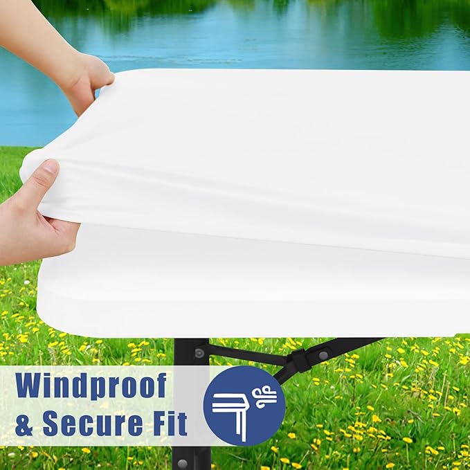 Spandex 4 Foot Rectangle Table Cloth 2 Pack, Elastic Fitted Tablecloths for Picnic, Stretch Washable Patio Table Cover for Outdoor, Camping, Banquet and Parties (White, 30"x48")