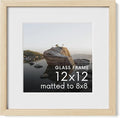 HAUS AND HUES 12x12 Picture Frame with Real Glass and Natural American Oak Matted to 8x8 - Oak 12x12 Frame With Mat - Includes Vertical & Horizontal Hang - Ideal for Home, Office (12x12 in, Natural)