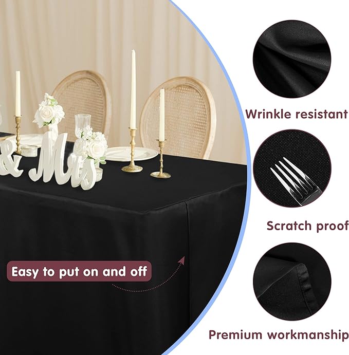 HolidayIdeas 2 Pack Fitted Tableclothes - 48 x 24 Inch - Black Rectangle Tablecloths for 4 Foot Tables, Fabric Table Cover Protector for Parties, Craft Show, Trade Show