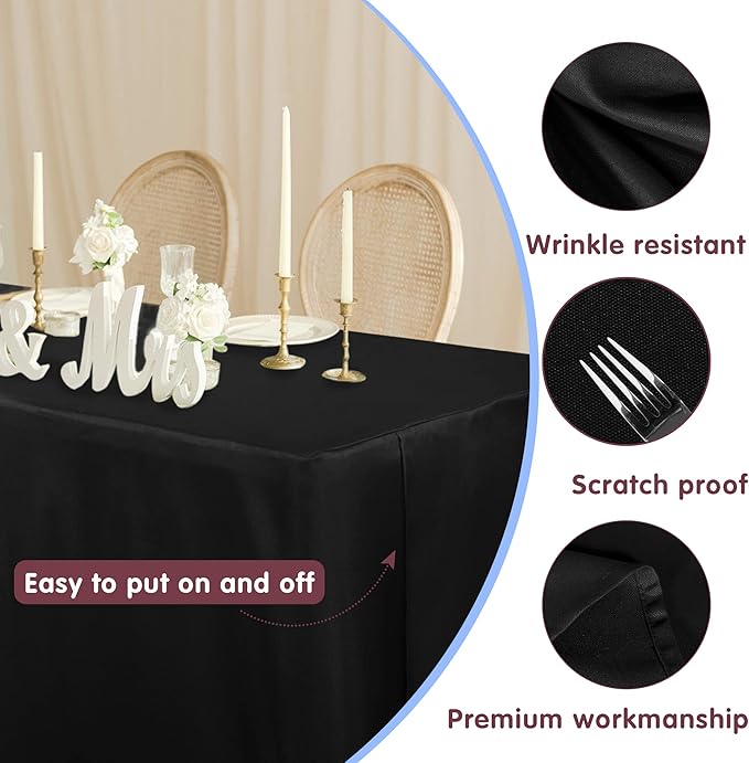 HolidayIdeas 2 Pack Fitted Table Clothes - 48 x 30 Inch - Black Rectangle Tablecloths for 4 Foot Tables, Fabric Table Cover Protector for Parties, Craft Show, Trade Show