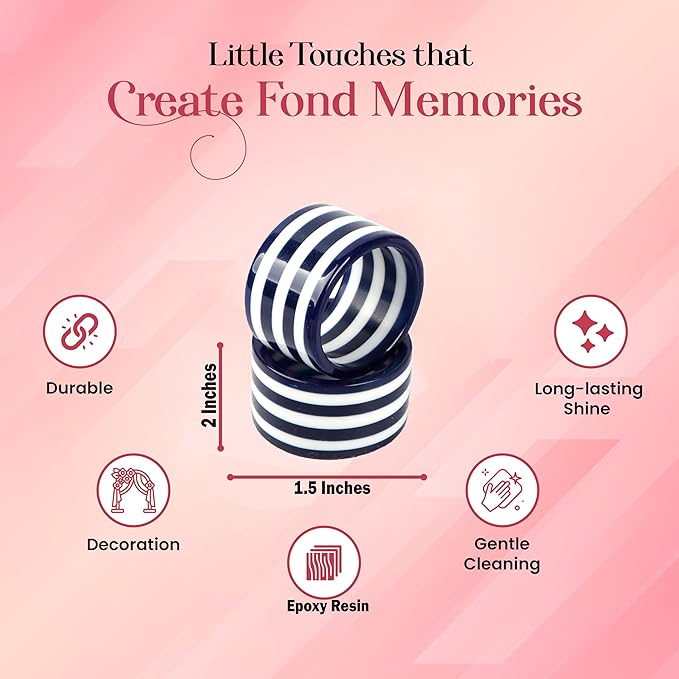 Epoxy Napkin Rings – Elegant Navy Blue & White Napkin Holders Set of 12 for Table Decor, Parties, Weddings & Dining - Modern Round Serviette Rings for Home & Holiday Celebrations - CLEENTABLE