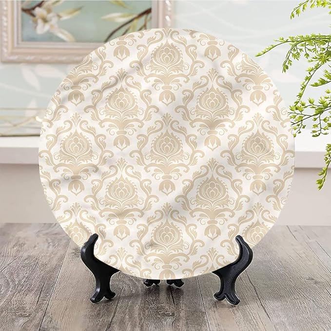 Ceramic Display Plate, Victorian Ceramic Hanging Decorative Plate, Flourishing Flowers Motif, 10 Inch, Household Custom Ceramic Plate, Golden