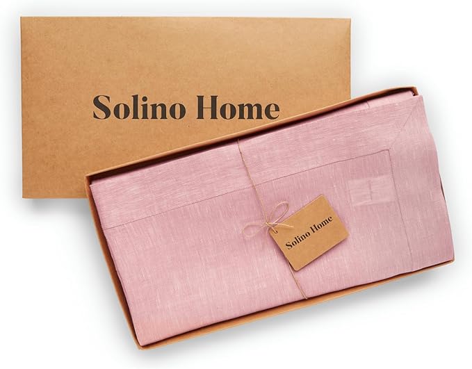 Solino Home Linen Tablecloth 60 x 120 Inch - 100% Pure Linen Bubblegum Pink Table Cloth for Rectangle Tables - Athena, Machine Washable Tablecloth for Valentines, Spring, Easter