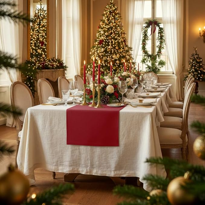D'Moksha Homes Linen Red Table Runner 48 Inches - 100% Pure Linen Table Runner 14 x 48 Inch for Coffee Tables, Dresser, Valentines, Spring - Machine Washable