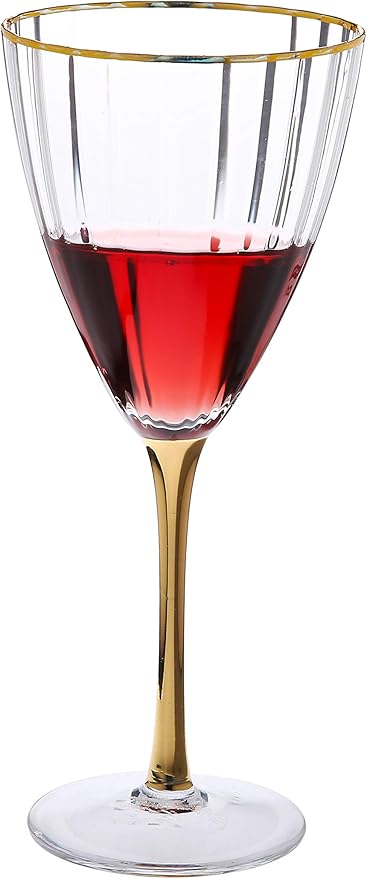 Line Textured Drinking Glassware with Gold Rim and Stem Set of 6 (wine)