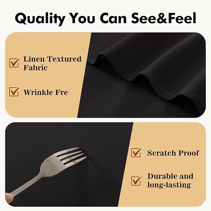 JIUZHEN Rectangle Tablecloth Linen Textured Wrinkle Stain Resistant Farmhouse Table Cloth Decorative Fabric for Kitchen, Dining, Party, Wedding,Outdoor Use,54 x 80 Inch,Black