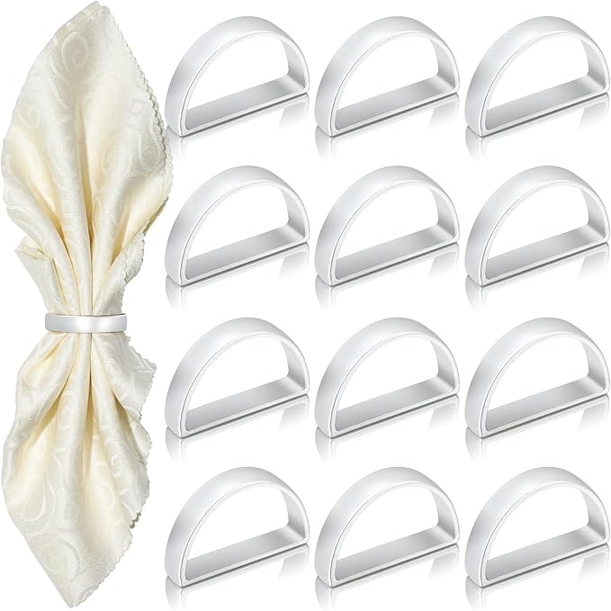 KPOSIYA Napkin Rings Set of 36, Metal Silver Napkin Rings Bulk for Table Settings, D-Shape Napkin Holders Rings for Dinner Table Decor, Easter, Fall,Thanksgiving, Christmas, Party,（Silver 36 pcs）