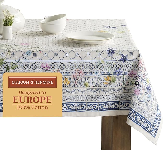 Maison d' Hermine Table Cloth Rectangle Table 100% Cotton 70 x 108 Inches Tablecloth Reusable Decorative for Dining Room Farmhouse Home Valentines Day Decorations Spring Summer - Faience