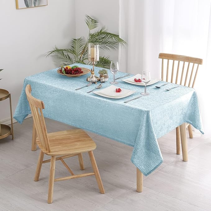 Hiasan Faux Linen Rectangle Tablecloth - Wrinkle and Stain Resistant Washable Table Cloth for Kitchen Dining Room Holiday Table Cover for Dinner, Lux Slate Blue, 70 x 140 Inch