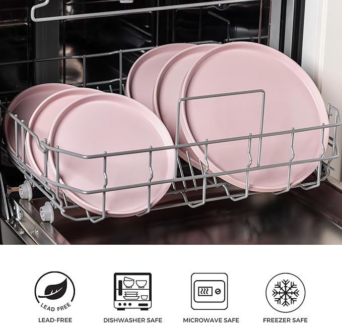AmorArc Ceramic Plates Set of 6, Matte Glaze 8.0 Inch Dishes Set for Kitchen, Dessert,Salad,Appetizer, Small Dinner Plates, Microwave & Dishwasher Safe, Scratch Resistant, Matte Pink