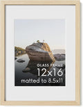 HAUS AND HUES 12x16 Picture Frame with Real Glass and Natural American Oak Matted to 8.5x11 - Oak 12x16 Frame Wood - Includes Vertical & Horizontal Hang - Ideal for Home, Office (12x16 in, Natural)