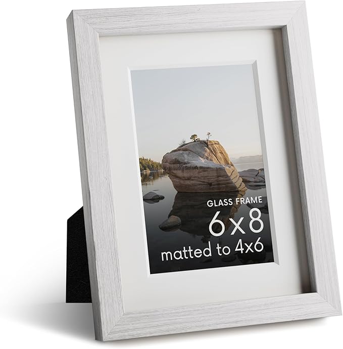HAUS AND HUES 6x8 Picture Frame with Real Glass and White Oak Matted to 4x6 - Oak Frame - Includes Real Glass, American Oak, Easel Back, Vertical Hang - Ideal for Home, Room, Office (6x8 in, White)