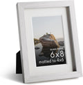 HAUS AND HUES 6x8 Picture Frame with Real Glass and White Oak Matted to 4x6 - Oak Frame - Includes Real Glass, American Oak, Easel Back, Vertical Hang - Ideal for Home, Room, Office (6x8 in, White)