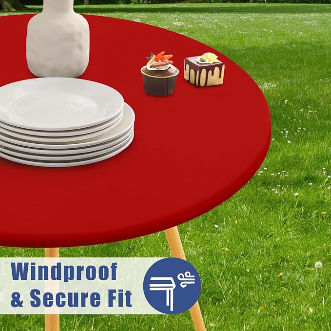 Round Spandex Tablecloth, Elastic Fitted Waterproof Tablecloths for 36"-44" Tables, Stretch Washable Picnic Table Cover for Camping, Dining, Indoor and Outdoor, Red