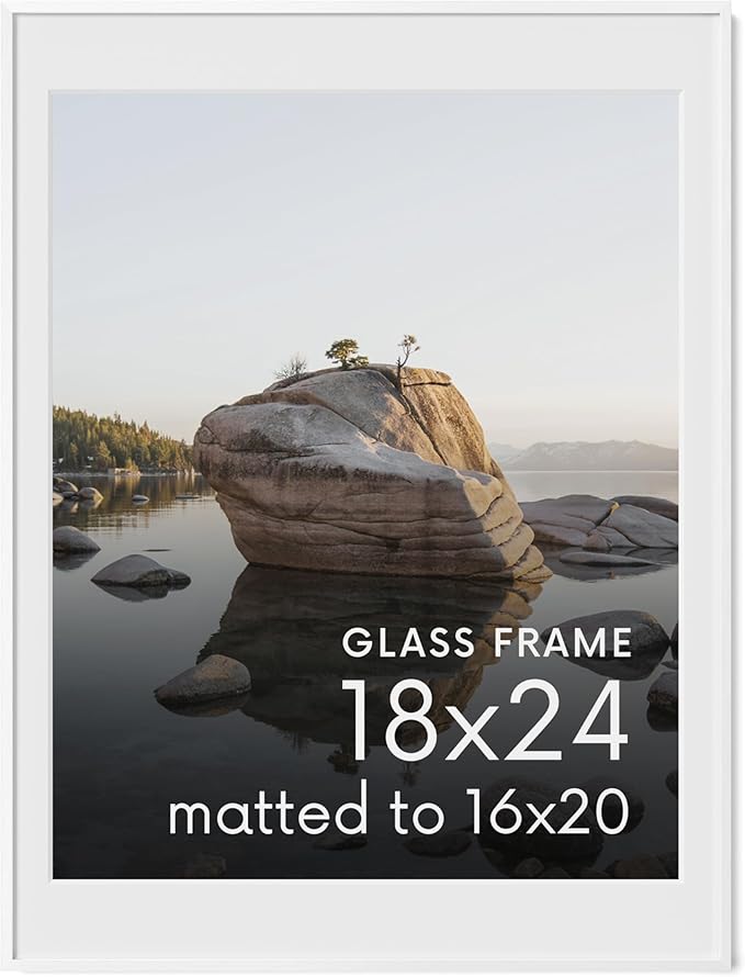 HAUS AND HUES 18x24 Picture Frame with Real Glass & White Premium-Grade Metal Matted to 16x20 - Aluminum Metal Picture Frame - Includes Hanging Kit - Ideal for Home, Office (18x24 in, White)