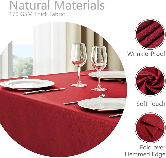 Rectangle Tablecloth Waterproof 60x120 inch Linen Textured Table Cloth Stain and Wrinkle Resistant Washable, Decorative Fabric Table Cover for Dining, Party and Camping, Red