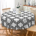 Laeacco 70 Inch Morocco Round Tablecloth Grey White Geometric Lattice Modern Abstract Art Print Table Cloth Washable Waterproof Wrinkle Free Table Cover for Kitchen Dining Picnic Party Decoration