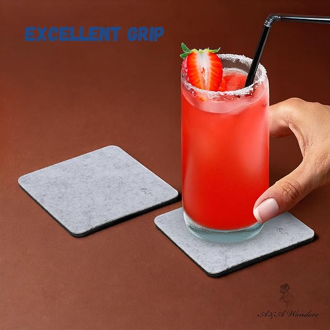 A&A Wonders Premium Felt Coasters for Drink, Two-Tone Reversible, Absorbent Felt Protects Furniture, Table, Anti Slip, Suitable for Drinks & All Table Types (Light Gray/Dark Gray, Square 12 Pack)