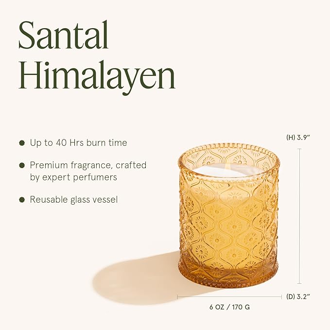 LA JOLIE MUSE Amber and Sandalwood Scented Candle | Santal Himalayen Candle | 6oz Luxury Soy Candle | Clean Burn & Long-Lasting | Gift-Ready for Hosts & Gatherings | Elegant Home Décor