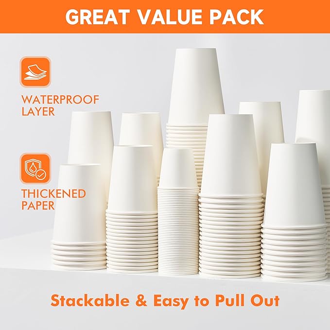 100 Pack 12 oz Disposable Coffee Cups with Lids, Paper Coffee Cups for Hot/Cold Drinks, Leak-Proof To Go Cups for Home, Cafes, Events and Office