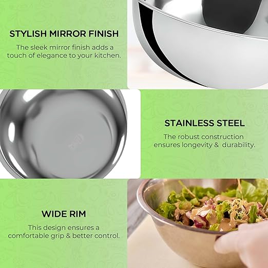 OCS Parts 1.5 Quart Mixing Bowls | Set of 4 | 8-Inch Stainless Steel Professional Grade Flat Base Mixing Bowls for Home and Commercial Kitchens | Dishwasher Safe