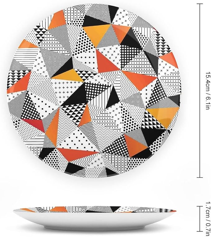 Decorative Plates, Abstract Decor Print Ornament, Fashionable Polygonal Artwork Panes Craft Projects, 10 Inch, 1 Plate with 1 Display Stand, Multy