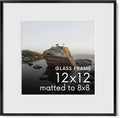 HAUS AND HUES 12x12 Picture Frame with Real Glass & Black Premium-Grade Metal Matted to 8x8 - Aluminum 12x12 Picture Frame - Includes Hanging Kit - Ideal for Home, Office (12x12 in, Black)