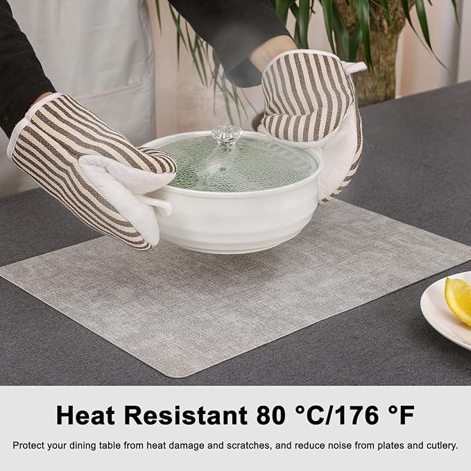 Myir JUN Reversible Vinyl Placemats Set of 8, Faux Leather Place Mats Dual Sided Waterproof Wipeable, Heat-Resistant Table Mats for Kitchen Dining Indoor Outdoor (12" x 17", Light Gray Cream-White)