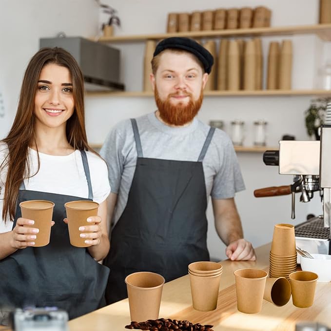 Lamosi 200 Pack 10 oz Kraft Paper Cups, Brown Disposable Paper Coffee Cups, Unbleached Cups for Hot/Cold Beverage Party Home Office