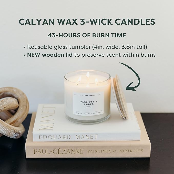 Calyan Wax Co. Lemon & Sage 3 Wick Scented Candle - 43 Hour Burn - Luxury 3 Wick Soy Candles - Non Toxic Soy Wax Candles - Long Lasting Large Glass Jar Candle for Home - 14.9oz