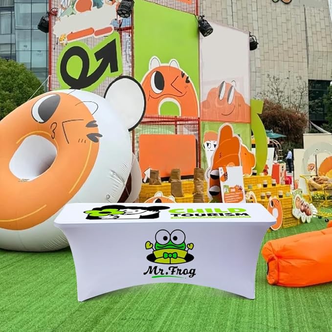 Personalized Table Cloth with Logo Image Customized Tablecloth 4FT/5FT/6FT/8FT Spandex Customized Table Cover Promotional Business Tradeshow Events Birthday Party Wedding (6FT Spandex(Open back))