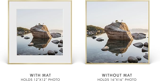 HAUS AND HUES 16x16 Picture Frame with Real Glass & Gold Premium-Grade Metal Matted to 12x12 - Aluminum 16x16 Frame - Includes Hanging Kit - Ideal for Home, Office (16x16 in, Gold)