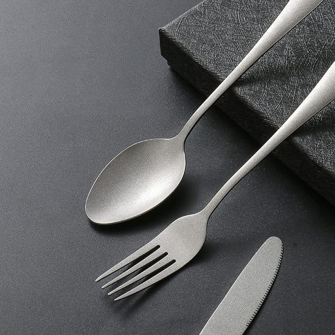 Matte Silverware Set for 14 Stainless Steel Flatware Set Vintage Style Delicate Cutlery Utensils 70 Piece Include Knives Forks and Spoons Tableware Set for Home Kitchen Wedding Restaurant