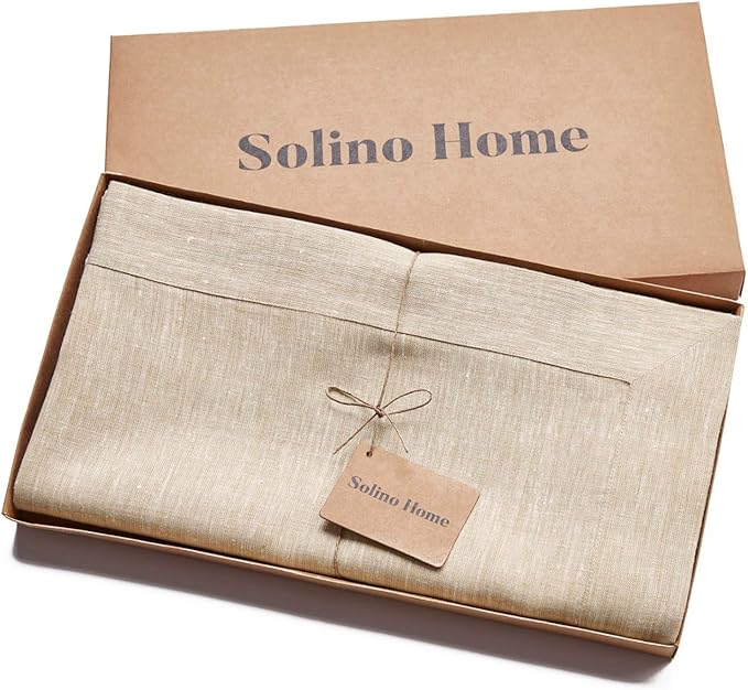 Solino Home Linen Tablecloth 60 x 132 Inch - 100% Pure Linen Champagne Beige Table Cloth for Rectangle Tables - Athena, Machine Washable Tablecloth for Spring, Easter