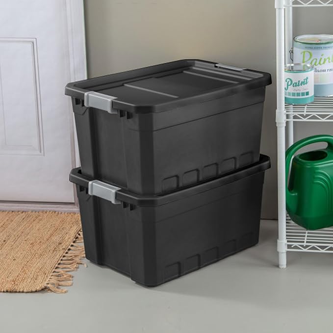 Sterilite 24-Pack Plastic Storage Bins with Lids, Stackable Containers, 19 Gallon, Black