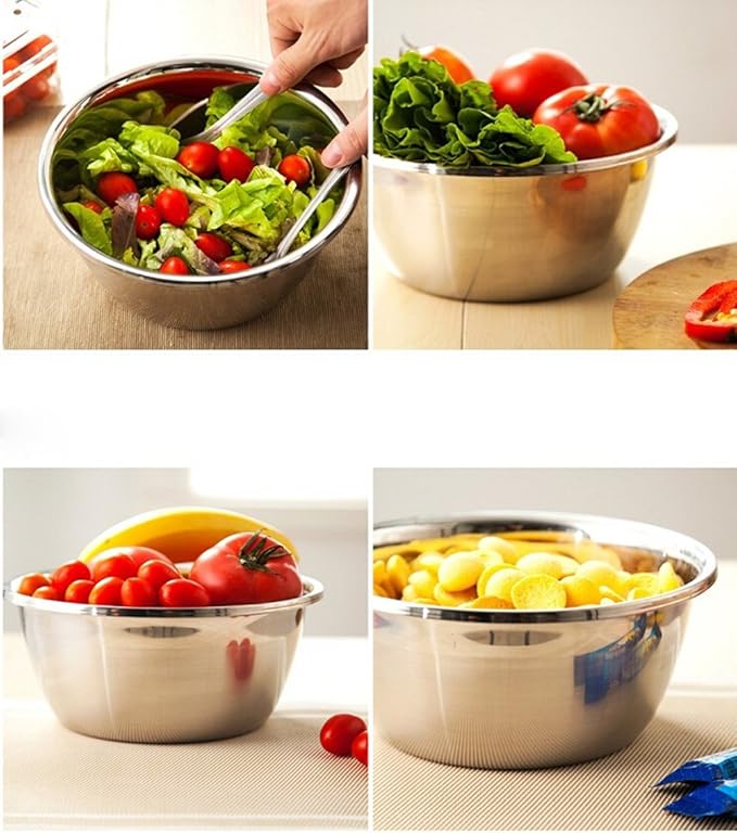 meleg otthon Stainless Steel Bowl,3QT Salad Bowl,Metal Bowls,Stainless Steel Basin,Heavy Duty Deeper Edge Mirror Finish Dishwasher Safe bowl (M)…