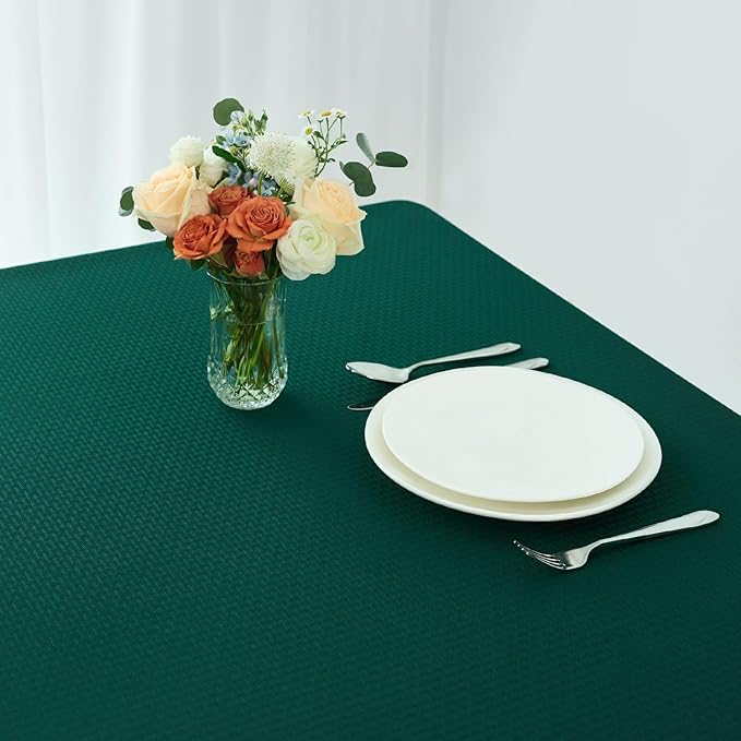 maxmill Rectangle Tablecloth Weaved Design Water Resistant Wrinkle Free Spill-Proof Soft Table Cloth for Dining Room Decoration, Banquet, Christmas Holiday Dinner, 60 x 84 Inch, Hunter Green