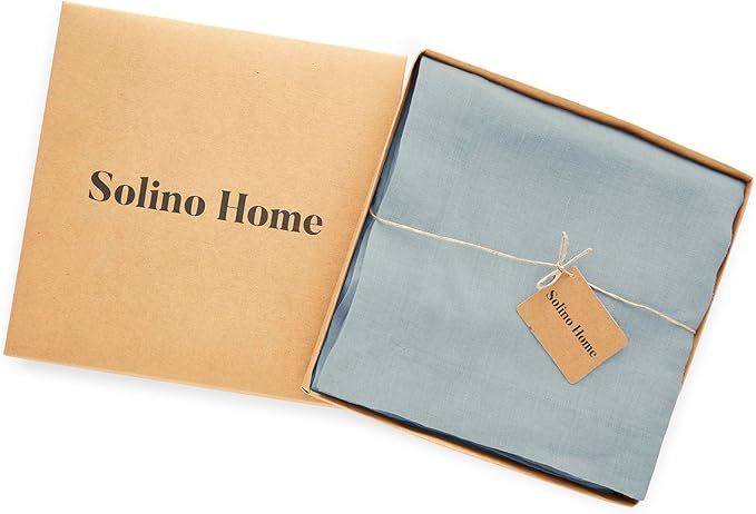 Solino Home Linen Dusty Blue Tablecloth 70 x 108 Inch - 100% Pure Linen Rectangular Tablecloth - Machine Washable Table Cloth for Winter, Spring, Easter - Sonoma