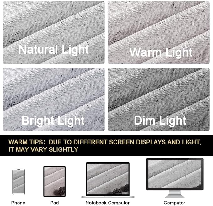 PrinceDeco Linen Texture Curtains Full Blackout Curtains 90 inch Long 2 Panels Set Anti-Rust Grommet Grey Linen Curtains Vertical Drapes Privacy for Bedroom Living Room，52 X 90 Inch, Glacier Grey