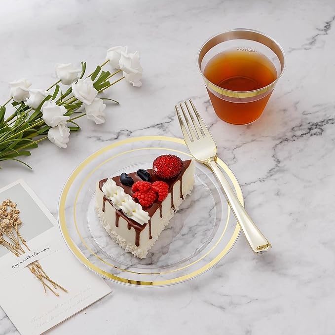 BESTVIP 100PCS Clear Plastic Plate, Disposable Party Plates with 50 Dinner and 50 Dessert Plates, Plastic Plate for Party, Wedding and Birthday