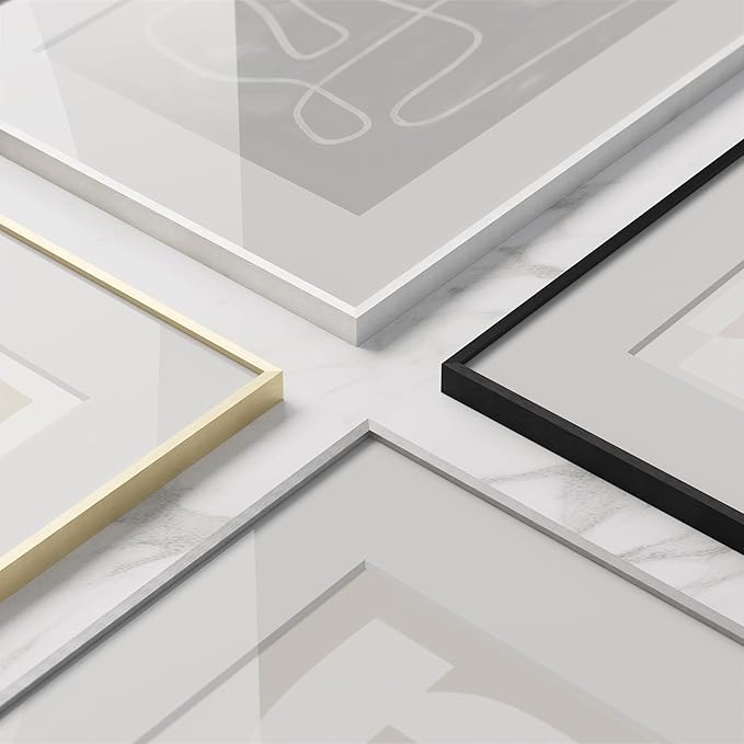 HAUS AND HUES 8.5x11 Brass Metal Picture Frame with Real Glass, Matted 6x8, Aluminum Wall Display with Hanging Kit for Home Office