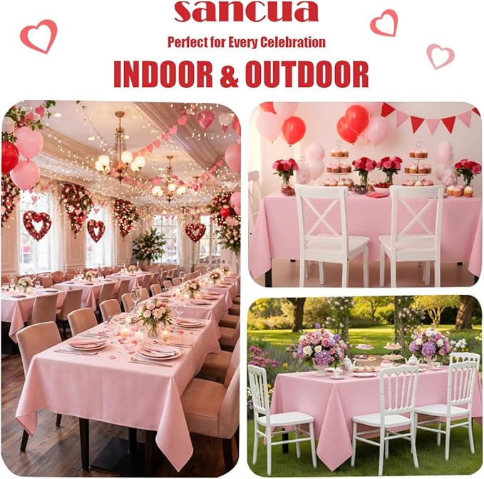 sancua Rectangle Tablecloth - 54 x 120 Inch - Stain and Wrinkle Resistant Washable Polyester Table Cloth, Decorative Fabric Table Cover for Dining Tables, Buffet Parties and Camping, Pink