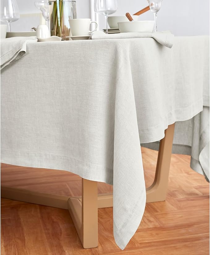 Solino Home Linen Tablecloth 70 x 120 Inch - 100% Pure Linen Light Flax Table Cloth for Rectangle Tables - Sonoma, Machine Washable Tablecloth for Spring, Easter