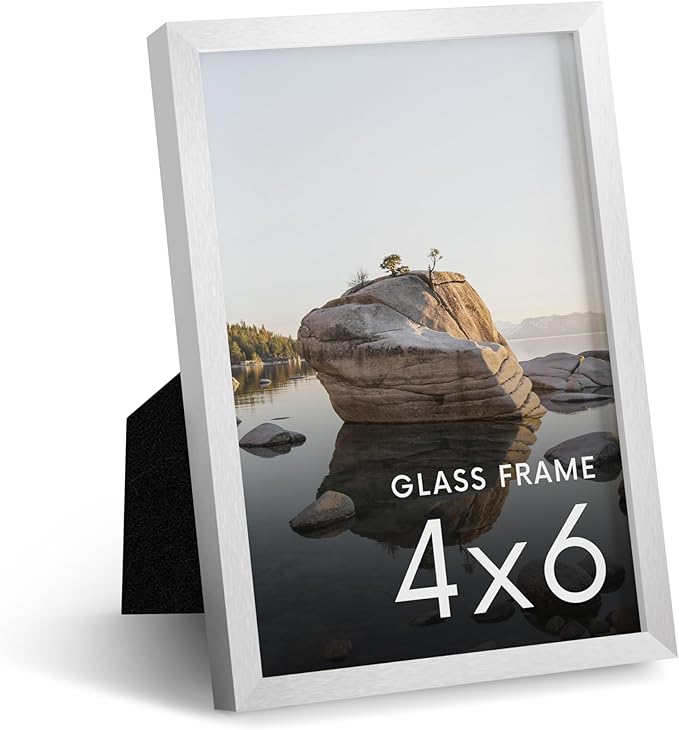 HAUS AND HUES 4x6 White Metal Photo Frame with Real Glass, Aluminum Tabletop Display with Easel Back and Hanging Kit for Home Office